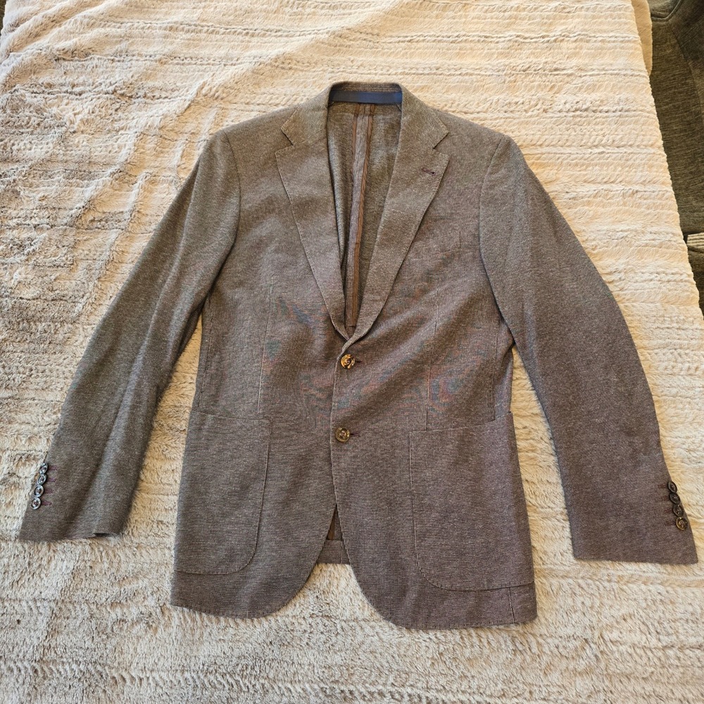 Boggi Milano Mens Brown Micro Pattern Blazer Made in Italy Size 46 US 36 Viscose